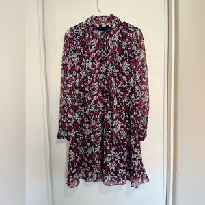 New DVF Diane Von Furstenburg Wrap Dress Sigourney Blue Floral Sheer Sleeve Sz 0